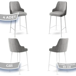 Concept Tera Serisi, 65 cm Mutfak Bar Sandalyesi,  Babyface Kumaş, Beyaz Metal Ayak 4 Adet Sandalye