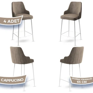 Concept Tera Serisi, 65 cm Mutfak Bar Sandalyesi,  Babyface Kumaş, Beyaz Metal Ayak 4 Adet Sandalye