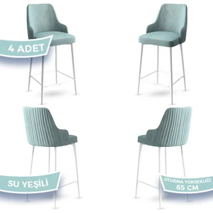 Concept Tera Serisi, 65 cm Mutfak Bar Sandalyesi,  Babyface Kumaş, Beyaz Metal Ayak 4 Adet Sandalye
