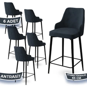 Concept Tera Serisi, 65 cm Mutfak Bar Sandalyesi,  Babyface Kumaş, Siyah Metal Ayak 6 Adet Sandalye