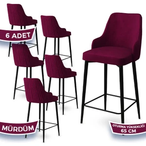 Concept Tera Serisi, 65 cm Mutfak Bar Sandalyesi,  Babyface Kumaş, Siyah Metal Ayak 6 Adet Sandalye