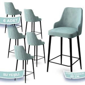 Concept Tera Serisi, 65 cm Mutfak Bar Sandalyesi,  Babyface Kumaş, Siyah Metal Ayak 6 Adet Sandalye