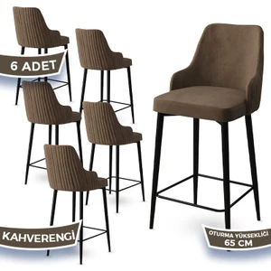 Concept Tera Serisi, 65 cm Mutfak Bar Sandalyesi,  Babyface Kumaş, Siyah Metal Ayak 6 Adet Sandalye