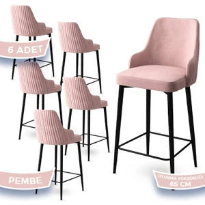 Concept Tera Serisi, 65 cm Mutfak Bar Sandalyesi,  Babyface Kumaş, Siyah Metal Ayak 6 Adet Sandalye