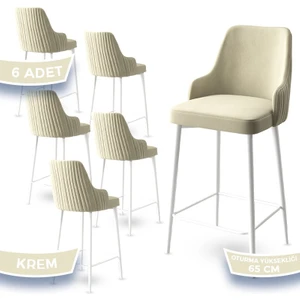 Concept Tera Serisi, 65 cm Mutfak Bar Sandalyesi,  Babyface Kumaş, Beyaz Metal Ayak 6 Adet Sandalye
