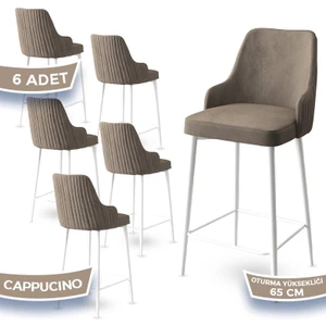 Concept Tera Serisi, 65 cm Mutfak Bar Sandalyesi,  Babyface Kumaş, Beyaz Metal Ayak 6 Adet Sandalye