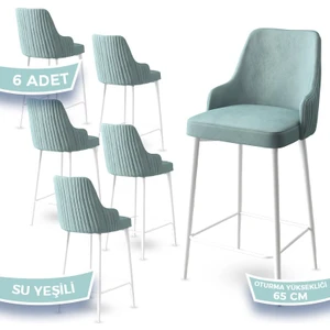 Concept Tera Serisi, 65 cm Mutfak Bar Sandalyesi,  Babyface Kumaş, Beyaz Metal Ayak 6 Adet Sandalye