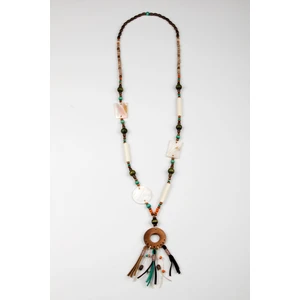 Lila Rosa Sedef Doğal Taşlı Otantik Uzun Kolye