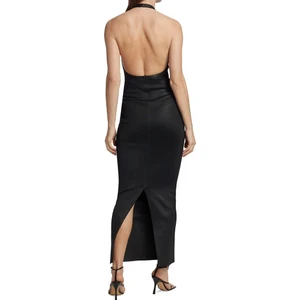 Quella Atelier Halter Yaka Maxi Siyah Elbise Sırt Dekolte Yırtmaçlı Uzun Elbise