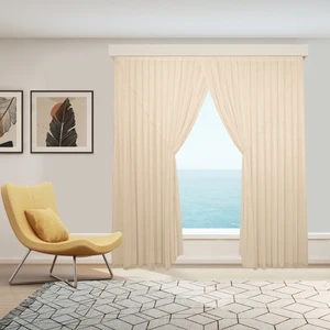 Altın Gold Çelik Çizgili Etekleri Kurşunlu 1-3 Sık Pile Kruvaze Tül Perde