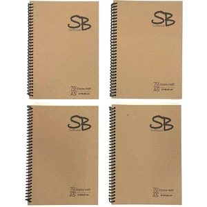 Spiralli A5 Kraft Kapak  Defter 70 Yp. 2 Çizgili & 2 Kareli 4 ' Lü Set