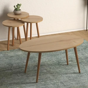 Monte Sehpa Elips Salon Seti Meşe- Orta Sehpa ve Zigon Sehpa