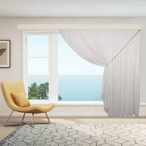 Tek Kanat Gümüş Çelik Çizgili Etekleri Kurşunlu 1-3 Sık Pile Kruvaze Tül Perde