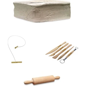 Seramik Hamuru 1 kg Kil Kesme Teli Merdane Ebeşuarlı Set