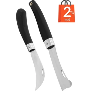 Desan Aşı Bıçağı Eğri + Düz Bağ Bıçağı Paslanmaz Ceviz Aşı Çakısı Siyah Plastik Saplı