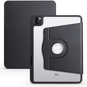 Case 4U Apple iPad 10.9 2022 (10.Nesil) Kılıf Termik Kalem Bölmeli Dönebilen Standlı Pu Deri Arkası Yumuşak Silikon 360 Tam Koruma Siyah