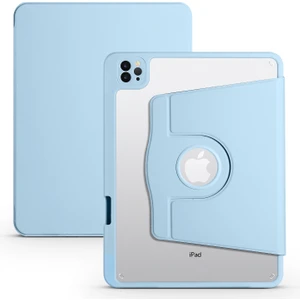 Case 4U Apple iPad 10.9 2022 (10.Nesil) Kılıf Termik Kalem Bölmeli Dönebilen Standlı Pu Deri Arkası Yumuşak Silikon 360 Tam Koruma Mavi