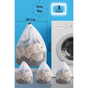 Lbag | 3 Adet Çamaşır Yıkama Filesi Ipli 40X60 cm | Çorap Perde Filesi