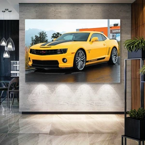 SML Tablo Sarı Spor Araba Chevrolet Camaro Hız Kanvas Tablo