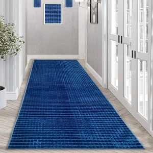 Yıkanabilir Kaymaz Taban Elit Post Peluş Lacivert Kesme Yolluk Halı 150 x 850 cm