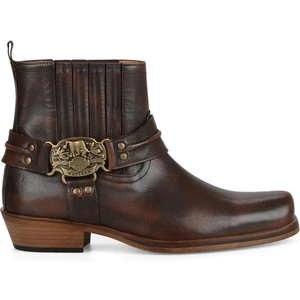 Kahverengi Deri Küt Burun Motorcu Botu