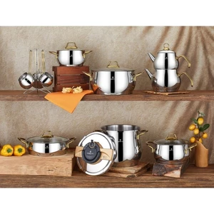 Serena Gold Çeyiz Seti Takımı 18 Prç Tencere Tava