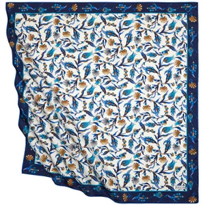Bursa İpek Lacivert Saks Türk Motifli Karanfil Lale Desen İpeksi Eşarp
