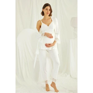 18433489 Kadın Ekru Hamile Lohusa Seti Sabahlık Gecelik Pijama Takım