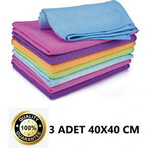 M.Y. Taso 3 Adet Mikrofiber Oto Cam Temizlik Bezi Baklava Desen Cam Bezi Toz Leke Bırakmaz 40X40 cm Renkli