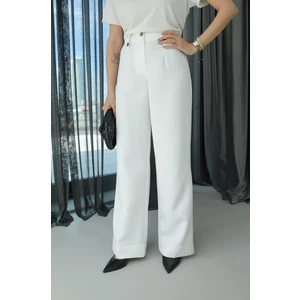 Beyaz Button Palazzo Pantolon