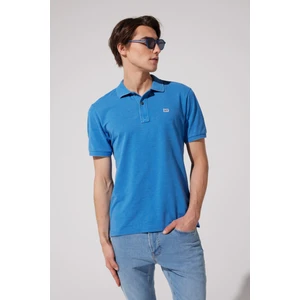 Regular Fit Normal Kesim Polo Yaka İndigo Tişört