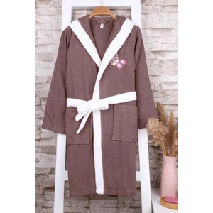 %100 Pamuk Kapüşonlu Çiçek Nakışlı Kız Çocuk Bornoz