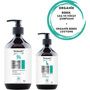 Organik Bebek Saç Vücut Şampuanı 400 ml ve Sirenol Organik Bebek Losyonu - Yenidoğan 250 ml Set