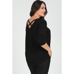 Curvy Trend Büyük Beden Sırt Çapraz Pul Şerit Uzun Kol Bluz Siyah