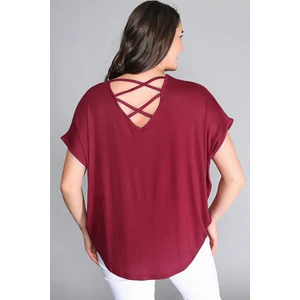 Curvy Trend Büyük Beden Sırt Çapraz Kısa Kol Bluz Kırmızı