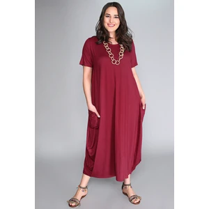 Curvy Trend Jumbo Kısa Kol Elbise Bordo