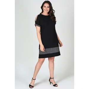 Curvy Trend Büyük Beden Eteği Kol Ucu Simli Elbise Siyah