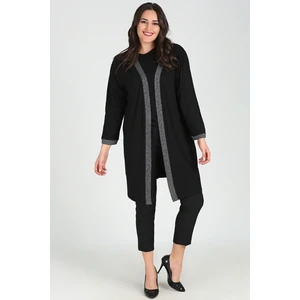 Curvy Trend Büyük Beden Yaka Kolucu Simli Hırka Siyah