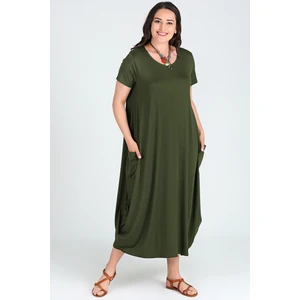 Curvy Trend Jumbo Kısa Kol Elbise Haki