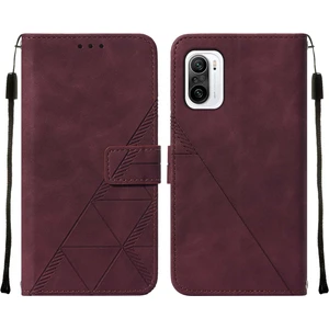 Poco F3 / Redmi K40 / K40 Pro Için Kabartmalı Pu Deri Stand Cüzdan Telefon Kılıfı - Kırmızı (Yurt Dışından)
