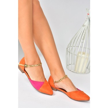 Fox Shoes Turuncu/fuşya Süet Zincir Detaylı Kadın Babet Fiyatı