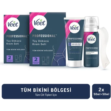 Veet Tüy Dökücü Krem Seti 50 ml + 50 ml x 2 Tüm Bikini Bölgesi İçin Shea Yağlı