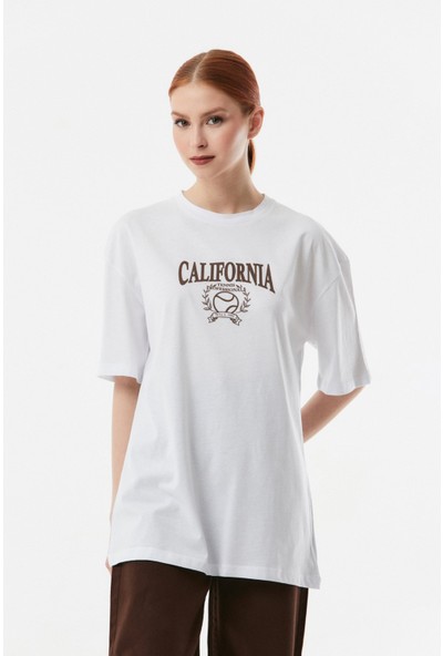 FullaModa California Baskılı Oversize Tişört