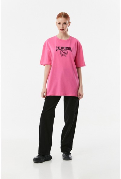FullaModa California Baskılı Oversize Tişört