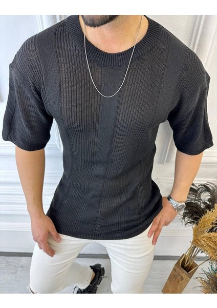 Elku Moda Tişört Örme Triko Tişört Nefes Alabilen Terletmez Oversize Bol Kesim Salaş T-Shirt TISORT2893