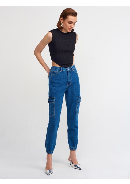 70814 Arkası Lastikli Jogger Pantolon-Mavi