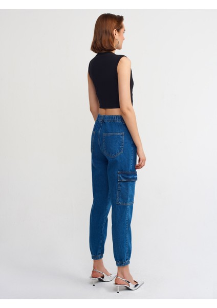 70814 Arkası Lastikli Jogger Pantolon-Mavi