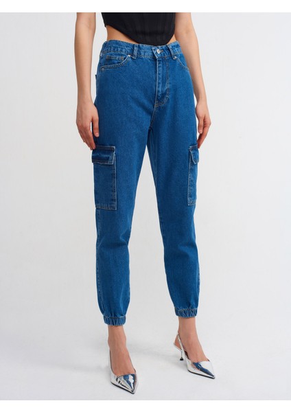70814 Arkası Lastikli Jogger Pantolon-Mavi