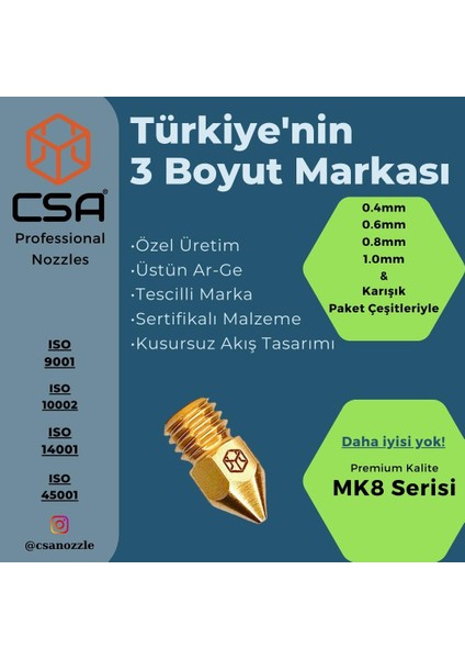 Csa Mk8 - Ender 3 Nozzle 1.0mm indirimleri