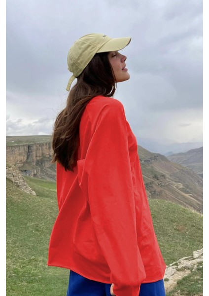 Turuncu Basic Bisiklet Yaka Kadın Sweatshirt MG1676